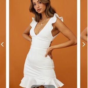 Selfie Leslie TAKE NOTE FRILL DRESS WHITE white ruffle mini dress